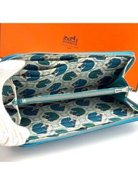 Hermes Wallet Azap Long Silk'in Blue Veau Epsom